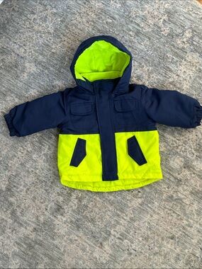 Wonderkids Navy and Neon Yellow Kids Winter Coat 12 mo.